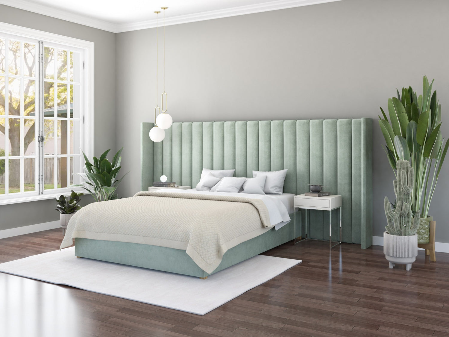 Aspire Grandeur Velvet Ottoman Bed-Plush DuckEgg-Light Silver-Better Bed Company