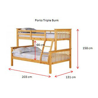 Heartlands Porto Triple Bunk Bed Dimensions-Better Bed Company