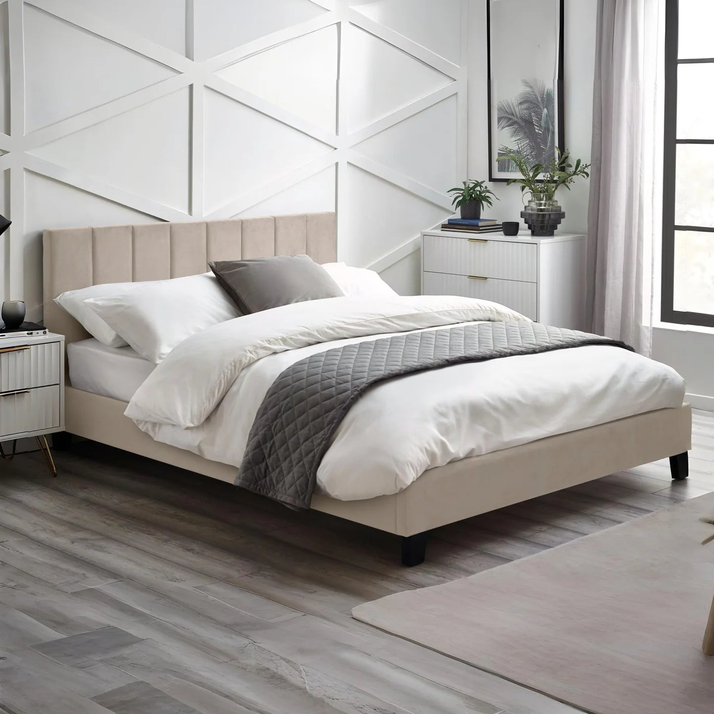 Julian Bowen Rosa Velvet Bed In A Box Cream-Better Bed Company