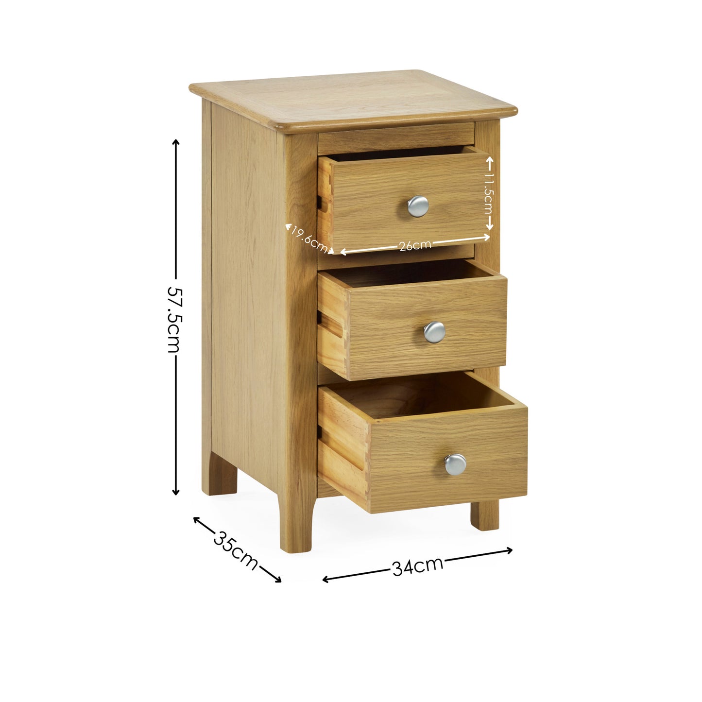 Julian Bowen Somerset 3 Drawer Bedside-Oak- Better Bed Company