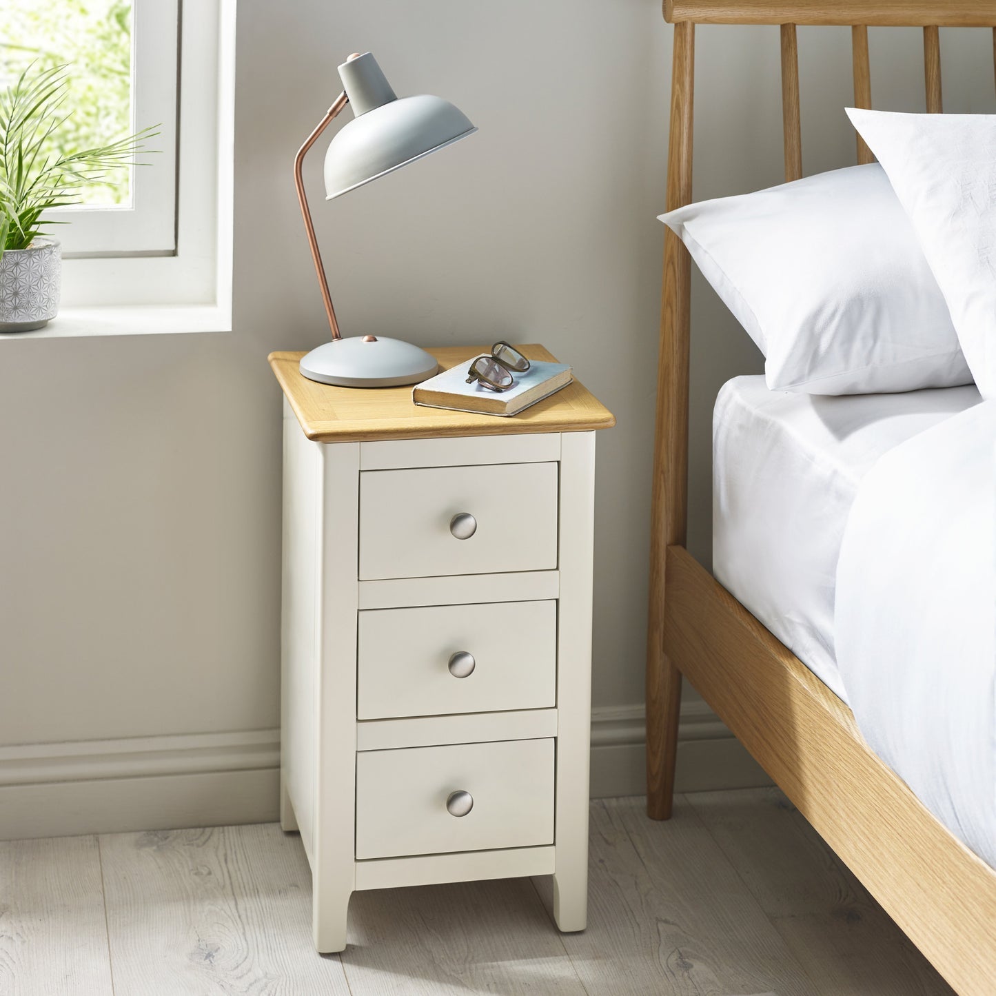 Julian Bowen Somerset 3 Drawer Bedside-White and Oak- Better Bed Company