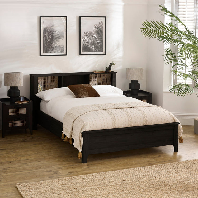 Julian Bowen Sydney Rattan Bookcase Bed Frame - Black - Better Bed Company