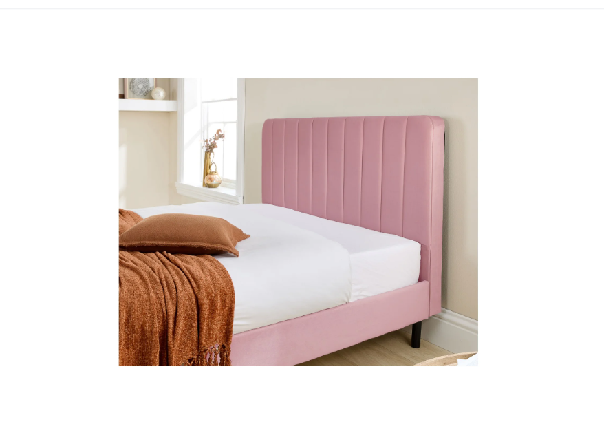 Aspire Rosella Velvet Upholstered Bed Frame Pink Headboard-Better Bed Company