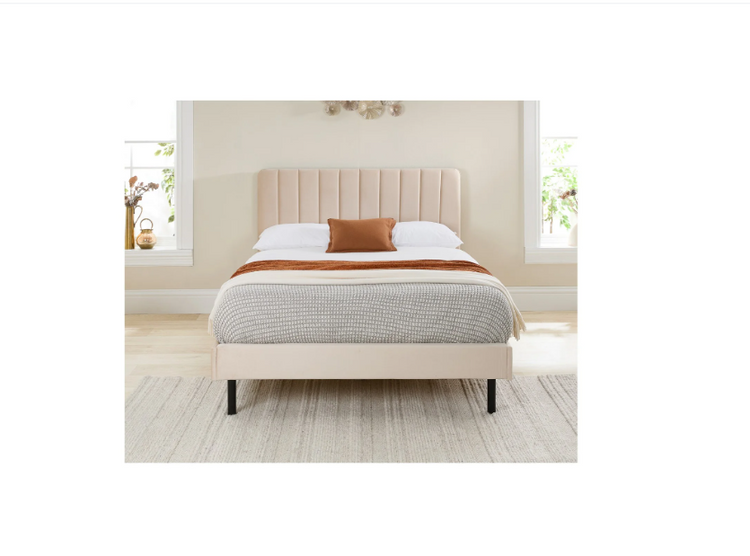 Aspire Rosella Velvet Upholstered Bed Frame Cream-Better Bed Company