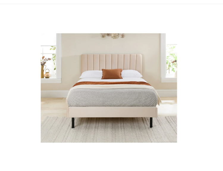 Aspire Rosella Velvet Upholstered Bed Frame Cream From Front-Better Bed Company