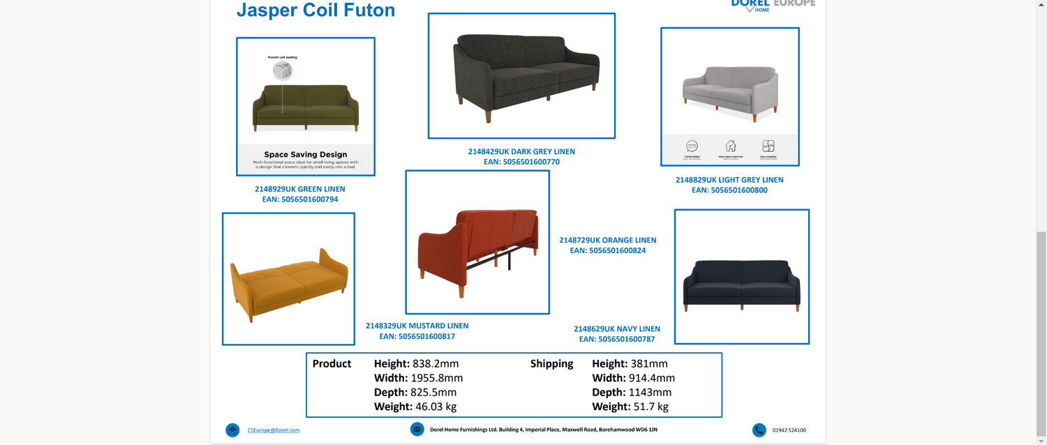 Dorel Home Jasper Sprung Sofa Bed Full Dimensions-Better Bed Company