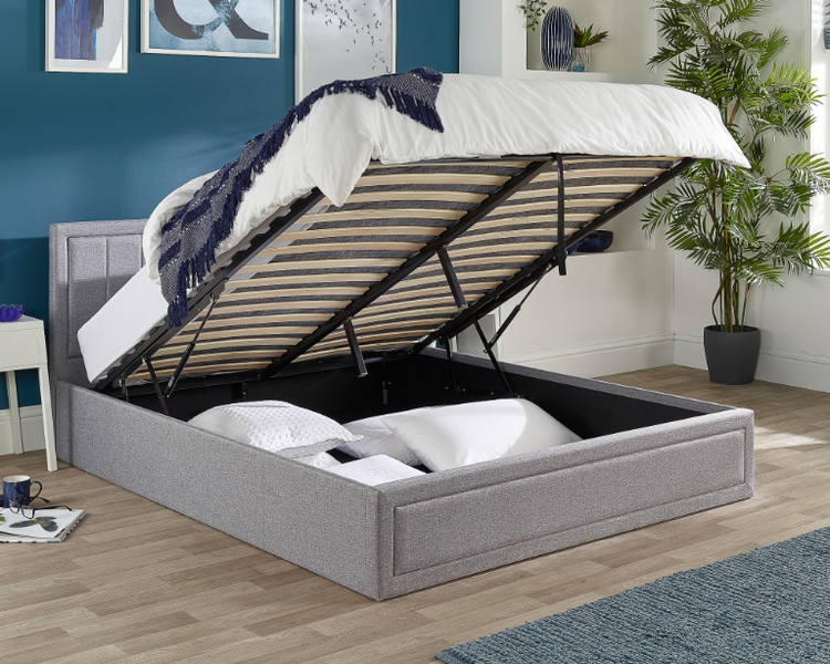 Aspire Cotswold Framed Quilted Headboard Ottoman Bed Grey Open-Better Bed Company