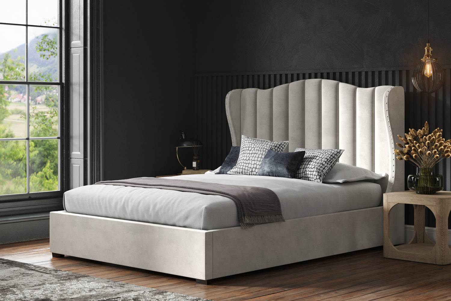 Emporia Beds Sherwood Wing Ottoman Bed Light Grey From Side-Better Bed Company