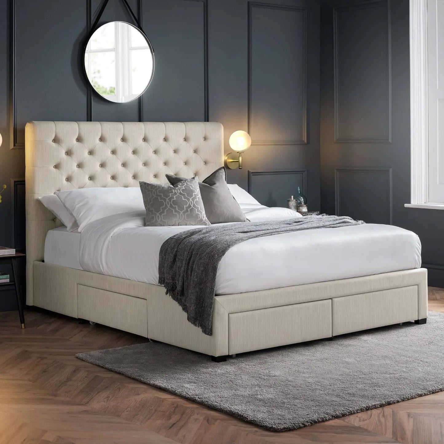  Julian Bowen Wilton Deep Buttoned 4 Drawer Bed Beige-Better Bed Company