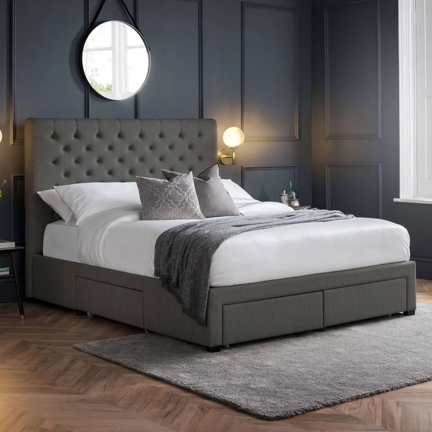 Julian Bowen Wilton Deep Buttoned 4 Drawer Bed Dark Grey-Better Bed Company
