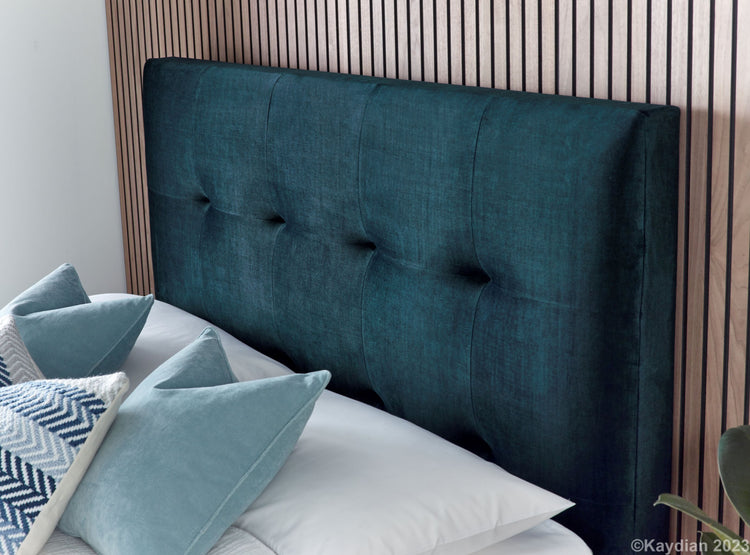 Kaydian Walkworth Deep Ocean Blue Ottoman Bed Frame Headboard Close Up-Better Bed Company