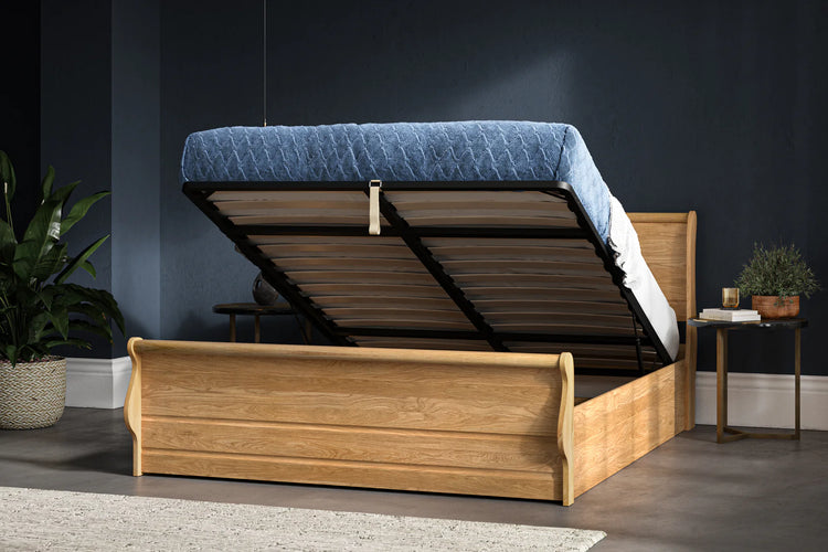 Buckinghamshire Solid Oak Ottoman Bed Open-Better Bed Company