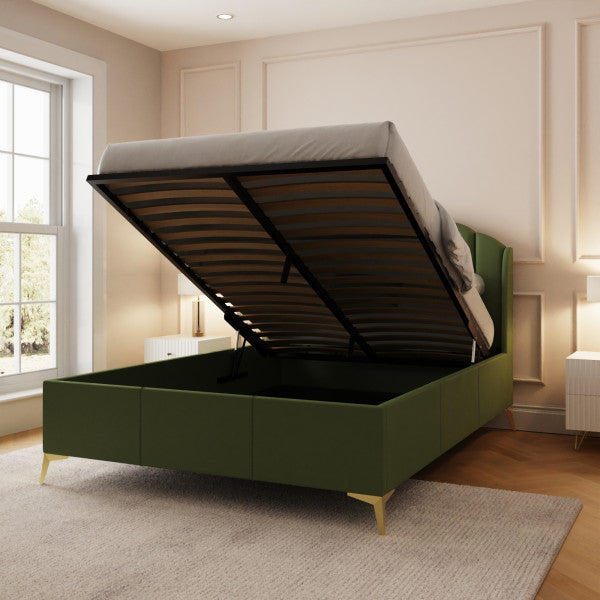 GFW Pettine End Lift Ottoman Bed Green Open-Better Bed Company