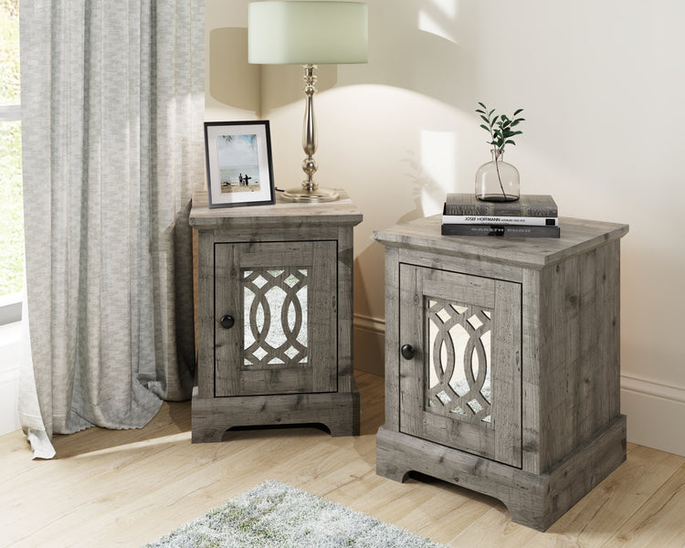 GFW Amelie 1 door Mirrored Bedside Table Mexican Oak-Better Bed Company