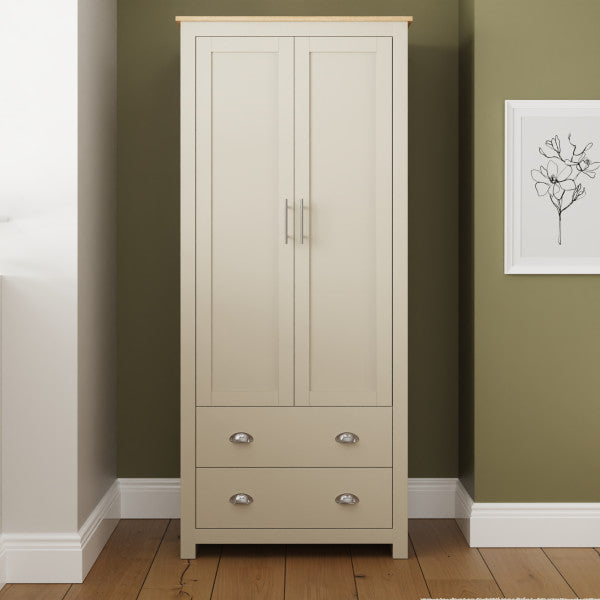 GFW Lancaster 2 Door 2 Drawer Wardrobe Cream-Beter Bed Company