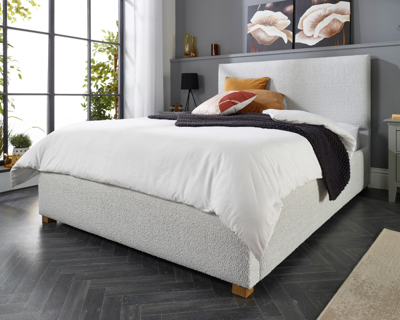 Better Peterborough Bouclé Ottoman Bed Silver Close Up-Better Bed Company