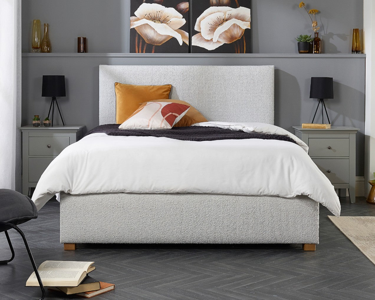Better Peterborough Bouclé Ottoman Bed Silver-Better Bed Company