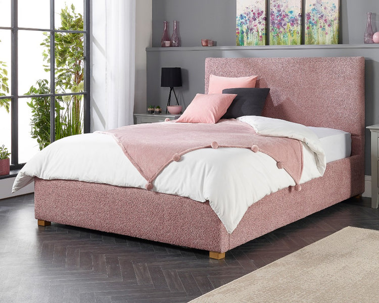 Better Peterborough Bouclé Ottoman Bed Blush From Side-Better Bed Company