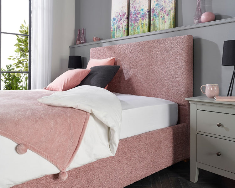 Better Peterborough Bouclé Ottoman Bed Blush Headboard-Better Bed Company