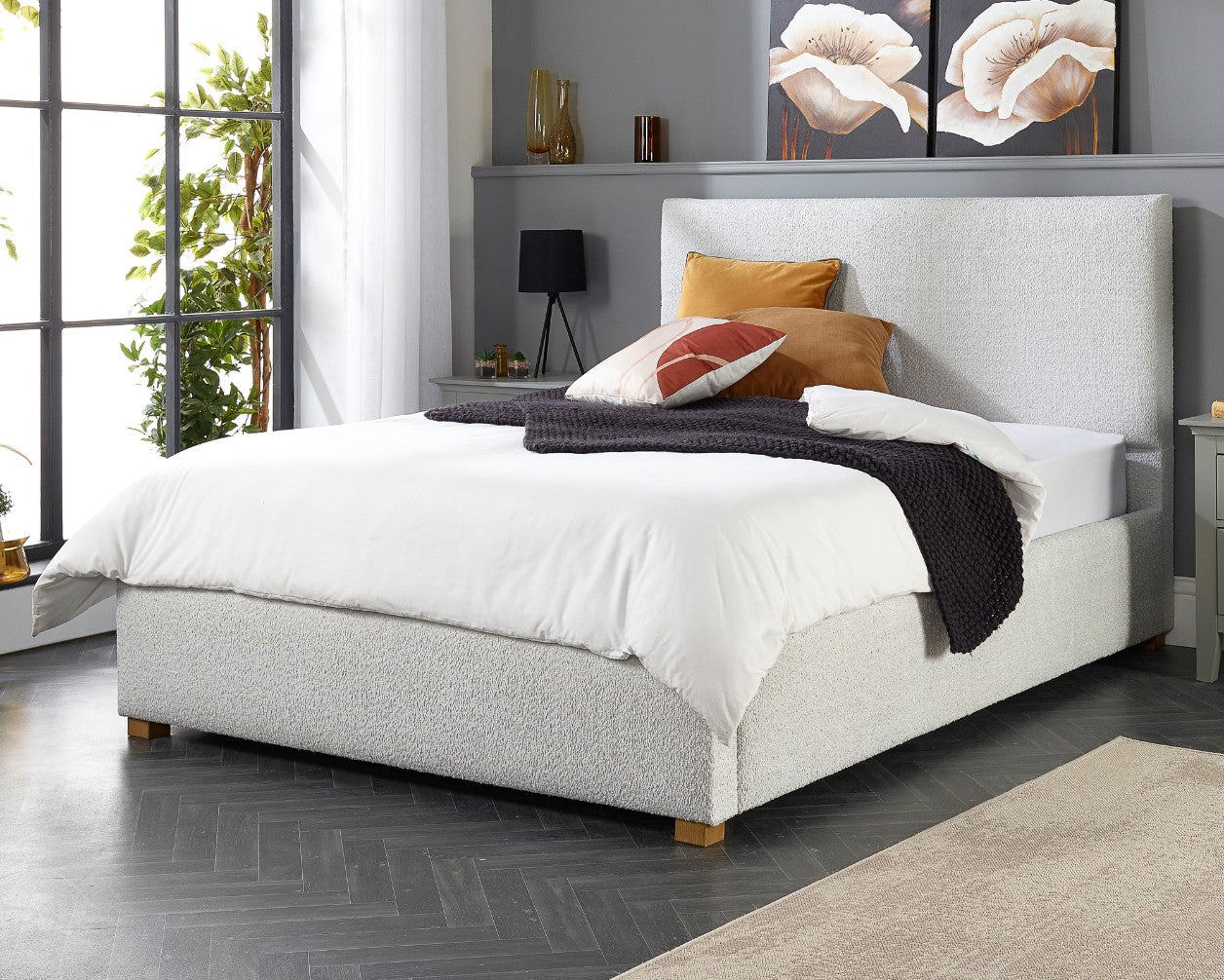 Better Peterborough Bouclé Ottoman Bed Silver From Side-Better Bed Company