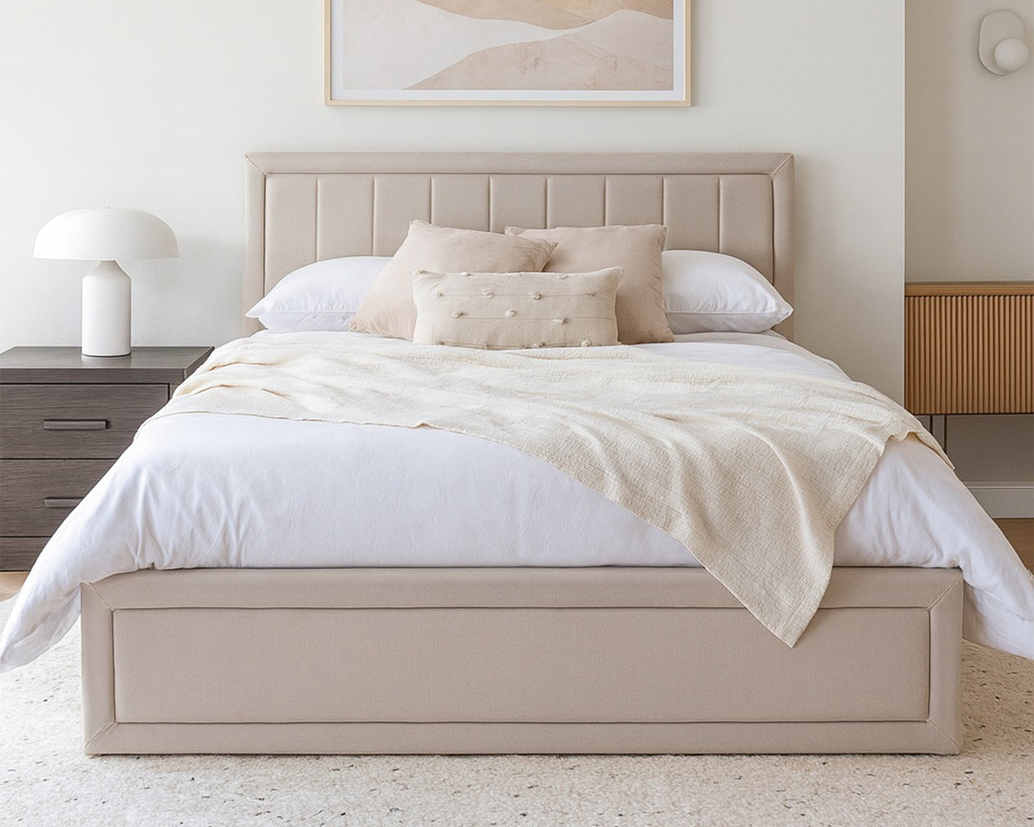 Aspire Cotswold Framed Quilted Headboard Ottoman Bed Beige-Better Bed Company