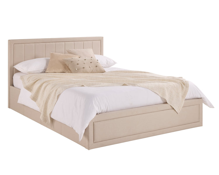 Aspire Cotswold Framed Quilted Headboard Ottoman Bed Beige From Side-Better Bed Company 