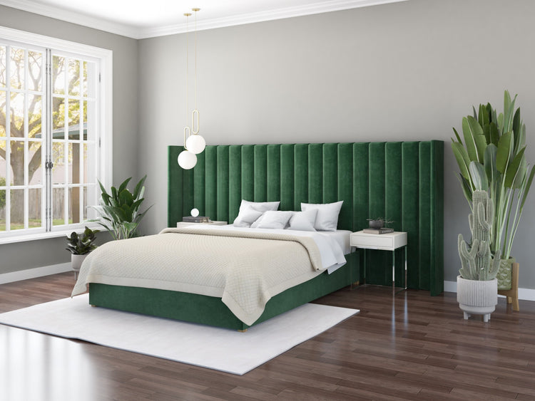 Aspire Grandeur Velvet Ottoman Bed with Oversize Wing Headboard