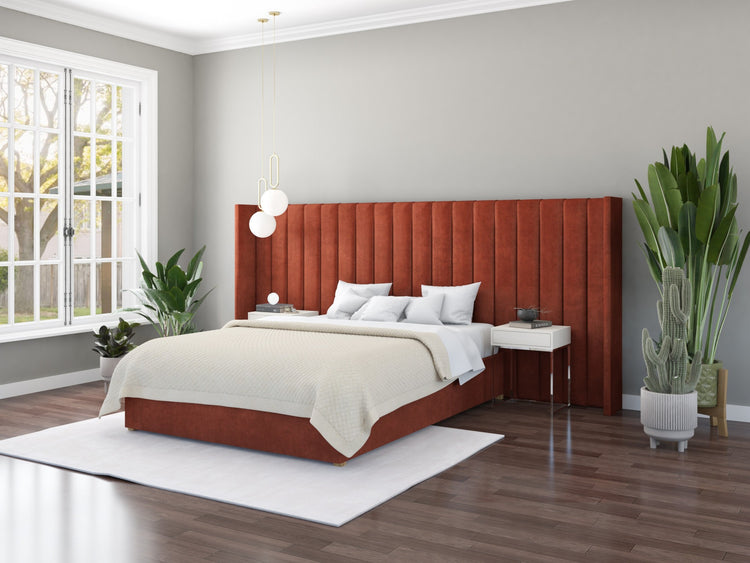 Aspire Grandeur Velvet Ottoman Bed with Oversize Wing Headboard