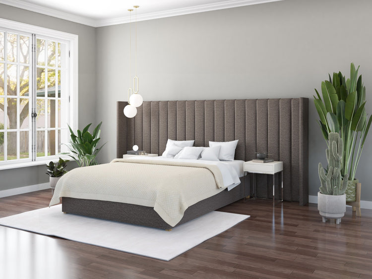 Aspire Grandeur Velvet Ottoman Bed with Oversize Wing Headboard