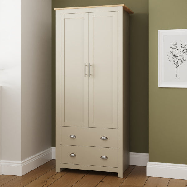 GFW Lancaster 2 Door 2 Drawer Wardrobe Cream From Side-Beter Bed Company