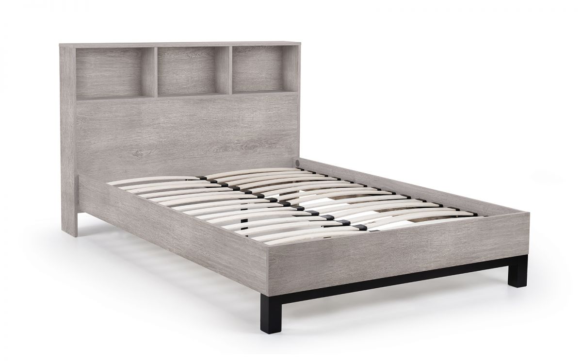 Julian Bowen Bali Bookcase Headboard Bed Grey Oak With Slats-Better Bed Company