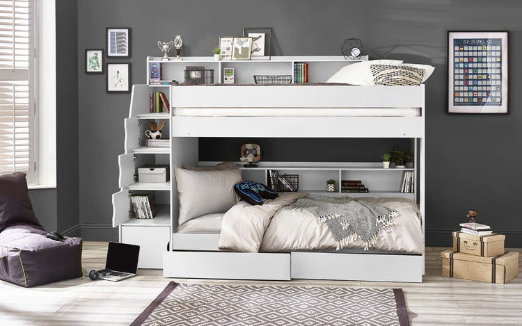 Julian Bowen Camelot Staircase Bunk - White Storage Open-Better Bed Company