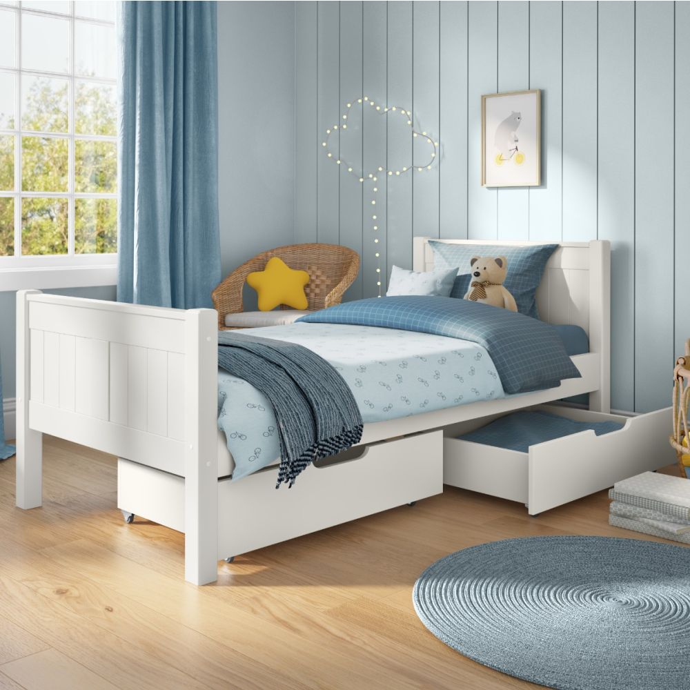 Kids Street Classy Low Footend Bed Frame-White-Two Drawers-Better Bed Company