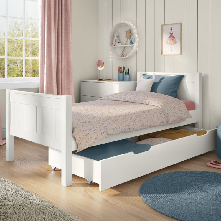 Kids Street Classy High Footend Bed Frame-White-Trundle Drawer-Better Bed Company