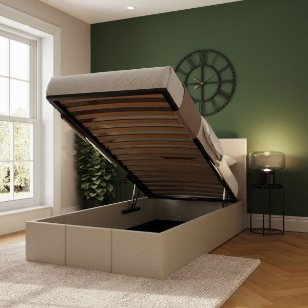 GFW End Lift Natural Fabric Ottoman Bed Single Open-Better Bed Company