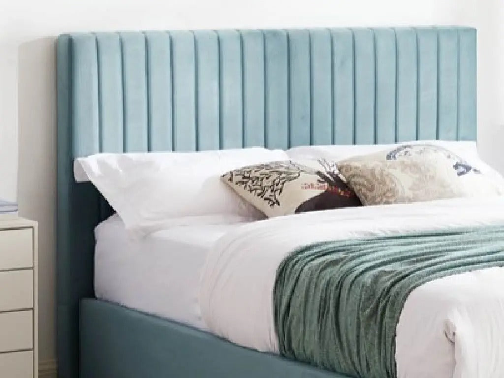 Wholesale Beds Fabric Ottoman Sky Blue Close View - Better Bed Company