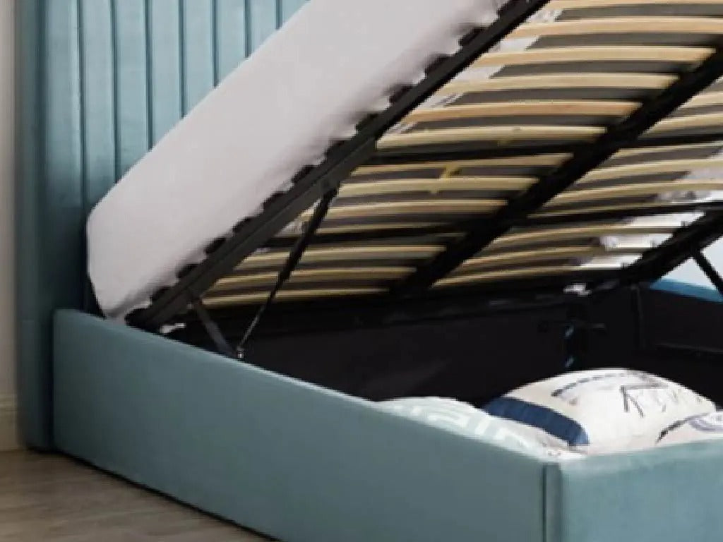Wholesale Beds Fabric Ottoman Sky Blue Bed Up Close - Better Bed Company