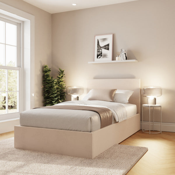 Gfw End Lift Velvet Ottoman Bed-Single Natural-Better Bed Company