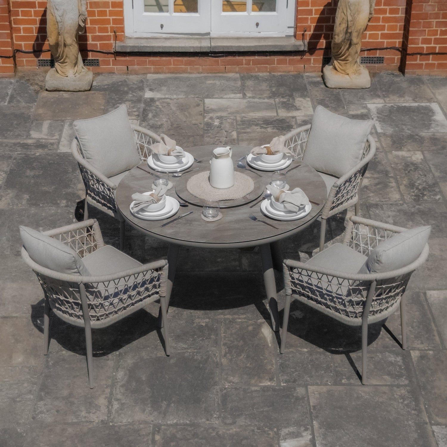 Maze Monaco Rope Weave 4 Seat Round Dining Set Grey-Better Bed Company