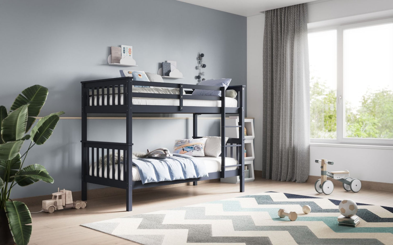 Kids Bunk Beds Zoe Wooden White & Grey Bunk Grey From Corner-Better Bed Company
