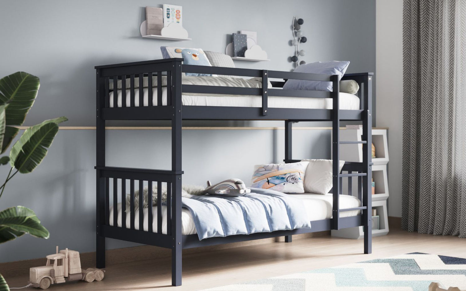 Kids Bunk Beds Zoe Wooden White & Grey Bunk Grey-Better BEd Company