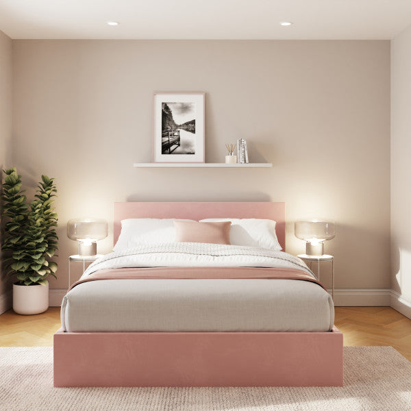 Gfw End Lift Velvet Ottoman Bed-Small Double Pink-Better Bed Company