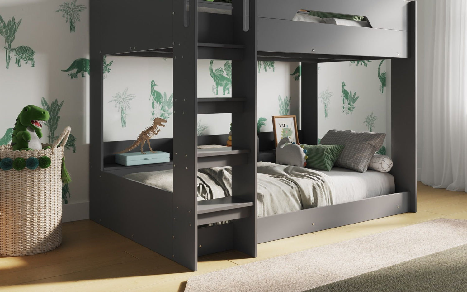 Kids Bunk Beds Robyn Storage Bunk Bed Grey From Side-Better Bed Company
