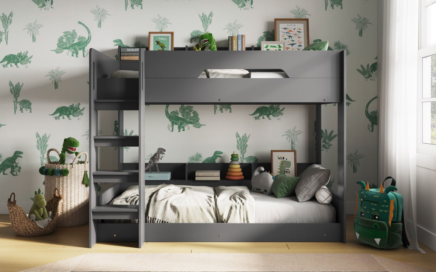 Kids Bunk Beds Robyn Storage Bunk Bed Grey From Front-Better Bed Company