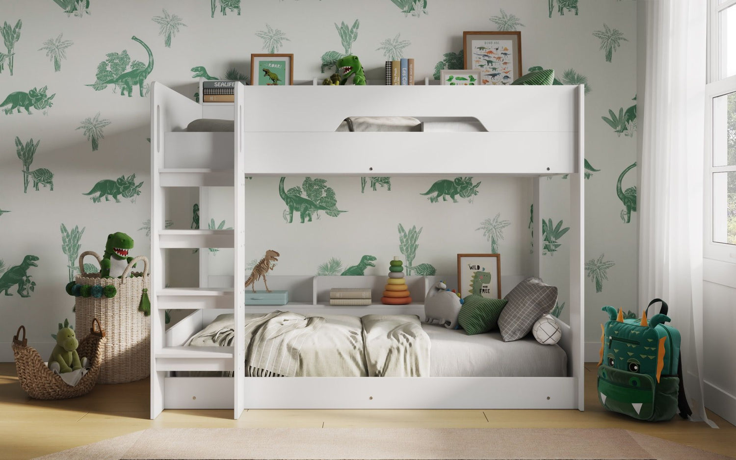 Kids Bunk Beds Robyn Storage Bunk Bed White From Front-Better Bed Company