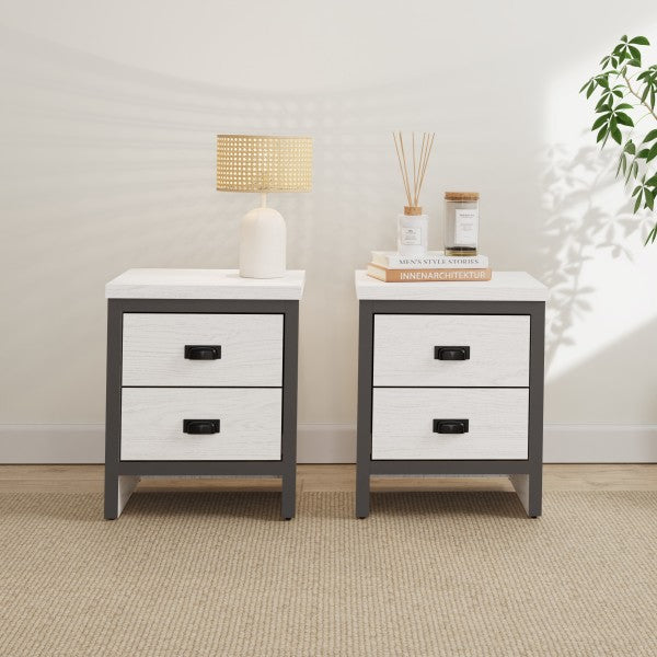 GFW Boston 2 Drawer Bedside Table White Pair-Better Bed Company