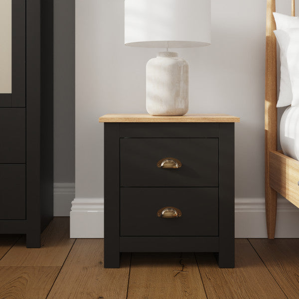 GFW Lancaster 2 Drawer Bedside Black-Better Bd Company