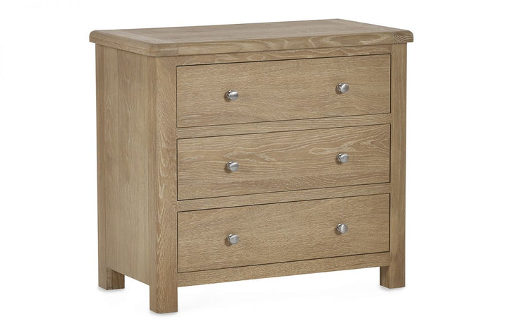 Julian Bowen Memphis Limed Oak 3 Drawer Chest Round Handles From Front-Better Bed Company
