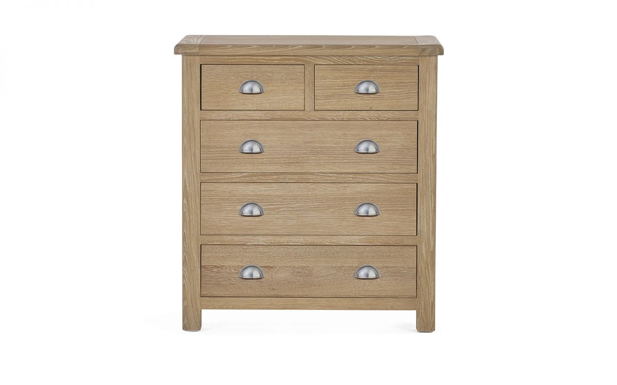 Julian Bowen Memphis Limed Oak 3 + 2 Drawer Chest From Front-Better Bed Company