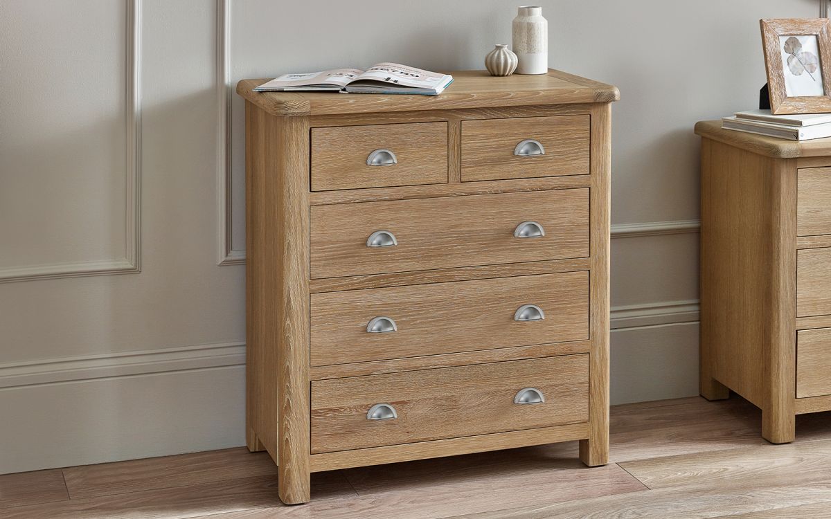 Julian Bowen Memphis Limed Oak 3 + 2 Drawer Chest-Better Bed Company